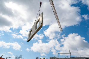  Fig. 1: Sandwich wall elements manufactured with Isolink C-Y being installed on the construction site  