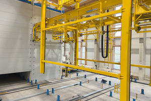  Fig. 8 + Fig. 9: The elements cure in a drying chamber. A storage and retrieval machine handles the fully automated loading and unloading of the pallets.  