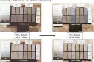  7Carbon and iron oxide in long-term weathering (top: carbon, bottom: iron oxide, after three and eight years respectively of open-air weathering) 