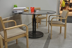  This conference table was made of a saw blade and the biggest available anchor bolt of Peikko 