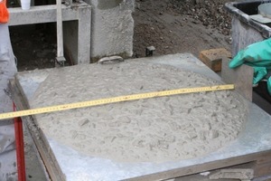  Fig. 9 Slump of the identical mix produced in the FML Concretec process. The mix stability is clearly visible.  