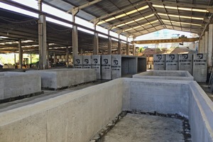  View of the concrete staves production line. The shop crane was supplied by local equipment manufacturer Schwanke; a major part of the molds was sourced from Menegotti  