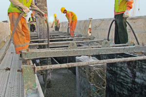  The concrete is poured into the molds 