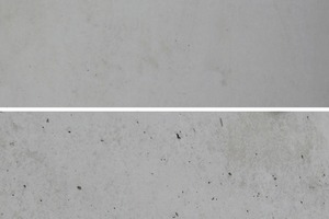  Comparison between concrete component made with (bottom picture) Ortolan Classic 711 and without 