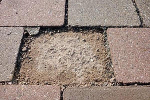  → 1 Partially scaled facing layer of a concrete paver  