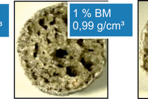 Aufbaukörnungen, hergestellt aus Mauerwerkbruch unter Zugabe unterschiedlicher Mengen an Blähmittel (BM) 