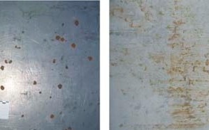  Appearance of corrosion on the mold surface (left) and the underside of the finished component (right). 