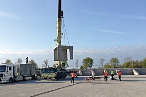  The first module was erected Monday morning  