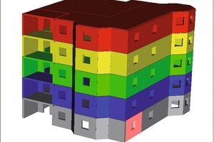  Abb. 4 Darstellung des Status an einem Wohnblock. Eigenschaften und Farben sind frei wählbar. Numerische&nbsp; Auswertungen wie z.B.&nbsp; der Fertigstellungsgrade lassen sich so leicht verifizieren. 