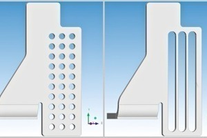  Fig. 11 Example showing some geometry variations of the tested mixing paddle. The image clearly shows the varied number of perforations and the change in their orientation, as well as the propor­tion of perforations. 