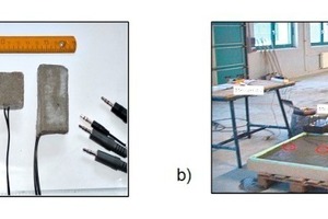  Abb. 6 a: Lichtoptische Feuchtesensoren;  b: Untersuchungsaufbau mit den Messproben 