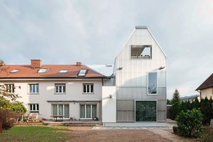  →1 Building extension of a single-family home in Freiburg; polycarbonate solar air collector on lightweight concrete masonry 