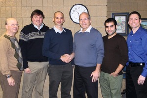  The group gathered for a commemorative photo after the agreement was signed. Pictured left to right: Scott Foerstner, CFO, Besser Company, Jason Rensberry, Controller, Besser Company, Ido Sella, CTO and Co-Founder of ECOncrete, Kevin Curtis, President &amp; CEO Besser, Andrew Rella, Biologist at ECOncrete and Ryan Suszek, Director of Operations – Pipe &amp; Precast  