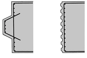  Fugenausbildung mit bewehrter Einzel­nocke (links) und unbe­wehrter Feinprofilierung (rechts) [6] 