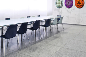  → Large-size cast stone slabs as surfacing in an exhibition room  