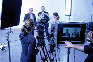  The general managers of Stekox, Claus Steinbuch (back right) and Andreas Kogel, during the video shooting 