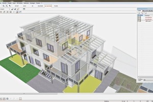  Mit CasCADos generierte dreidimensionale Gebäudemodelle, die sowohl Geometriedaten als auch Objekteigenschaften wie Materialien, Mengen, Kosten und Termine 