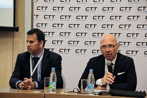  Klaus Dittrich (left), CEO of Messe Munich, talking to the representatives of the press  