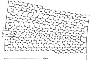  Abb. 16 Interlocking paver with S-shape for curves [BFT 9/1965].Abb. 16 Verbundsteine in S-Form mit Kurvensatz [BFT 9/1965]. 