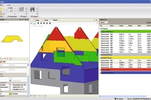  Fig. 1 At a single glance, the building with all its precast elements can be captured. Each color signifies a specific status. The individual precast part, the building and the lists are directly interrelated. If a part is selected from a list, it becomes visible in the building, and is shown with all details and documents in the left window. 