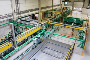  <div class="bildtext_en">The shuttering and deshuttering robot is the core element of the modernized carrousel plant at Voorbij Prefab. Infinity Line, a patented shuttering system, enables gapless shuttering without the use of polystyrene elements while at the same time minimizing the number of shutters required. At Voorbij Prefab, it has for the first time been used in combination with solid wall shutters</div> 