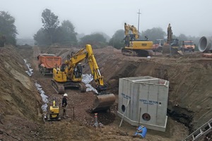  Wichtiges Element des Stauraumkanals ist ein Drosselschacht. Dieses Beton­fertigteil reduziert und reguliert bei starken Regenereignissen den Durchfluss 