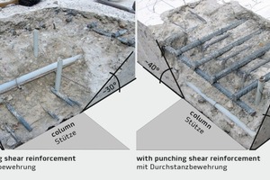  → 1 Pried open fracture cones of punching shear tests DL1 and DL2 