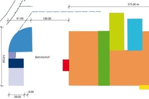  Lageplan mit Bauabschnitten und Übersicht Produktionshalle  