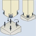  Precast concrete column with four column shoes each before and after a flexurally stiff connection to the foundation 