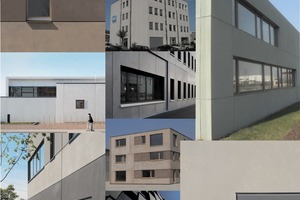  Darstellung unterschiedlicher moderner Stahlbeton-Sandwichfassaden aus Architekturbeton, Quellen: Dreßler Bau GmbH, Stockstadt; Hering Bau GmbH &amp; Co. KG, Burbach; Benno Drössler GmbH &amp; Co. Bau-unternehmung KG, Siegen; Laumer Bautechnik GmbH, Massing 