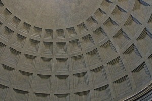  Clockwise: The dome of the Pantheon in Rome, concrete wall at Querzoli, detail of an extruder in the Nordimpianti production line, and mission participants at the Querzoli plant 