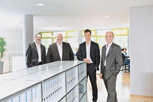  The reorganization of the management board initiates the transfer to the next generation at the internationally operating Schöck Group (left to right): Thomas Stürzl, chairman of the management board Nikolaus Wild, Michael Schmitz and Dr. Harald Braasch 