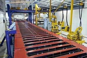  The prestressing steel bars are tensioned with a prestressing force of 460 kN in a semi-automated process 