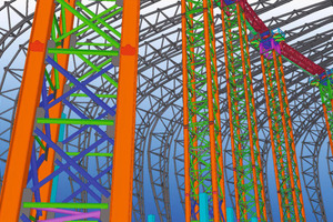  Neben dem 6.440 Tonnen schweren Stahltragwerk wurden auch die Hilfskonstruktionen für den Aufbau des Tragwerks in Tekla Structures geplant 