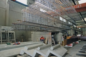  Reinforcing elements for steps to be installed at the football stadium of FC Rot-Weiss Erfurt (top) and cured precast elements (bottom) 