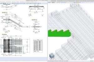  Wird beispielsweise die Treppe geändert, passen sich auch die 3D-Bewehrung, alle Schalkanten, Bewehrungspläne, Stahl- und Biegelisten automatisch an 