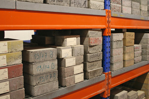  The “paver archive”: various sample pavers are stored in the shelf, complete with serial numbers 