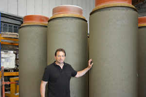  Managing Director, Stefan Fasel, in front of the finished pipes  