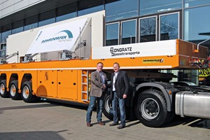  Managing Director Stephan Pongratz takes delivery of the Prefamax from Alexander Bandel, Faymonville Sales Manager in Germany  
