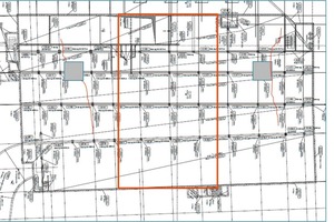  → 3 Plan of the ground slab with section, crane foundation, 1st casting section  