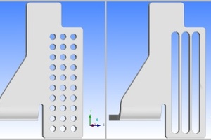  Beispielhafte Darstellung einiger Geometrievarianten des untersuchten Mischpaddels. Deutlich zu erkennen ist die Variation von Lochanzahl und -ausrichtung sowie des Öffnungsverhältnisses 