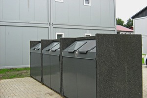 Noise and odor protection is achieved with locking devices, telescoping dampers on the cover of the waste collection boxes, maintaining of small gaps between containers and covers, and rubber seals 