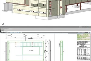  a) AcadPrecast bietet eine durchgängig dreidimensionale Programmstrukturb) Beispiel eines automatisch erzeugten Fertigungsplans mit diversen Ansichten inklusive Ver­maßung sowie Einbauteilliste, Bewehrungsliste und Biegezeichnungen. AcadPrecast ­sowie alle Ausgaben sind in chinesischer Sprache verfügbar. 