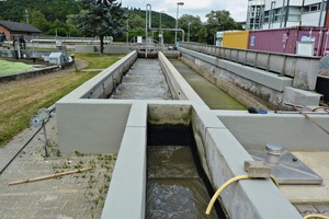  Gerinne der Kläranlage Niederselters nach der Sanierung: Das Betonbauwerk ist durch Spezialmörtel von StoCretec wieder dauerhaft geschützt 