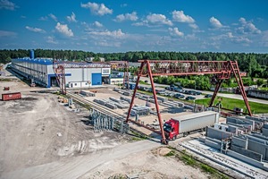  Aerial photograph of the precast concrete factory location of Skonto Prefab in the district of Latvian capital city Riga 