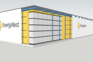  → 3 Projection of concrete for thermal storage consisting of several modules 