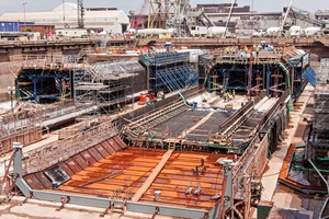  Altogether eleven tunnel segments with an average length of 106 m were concreted in the dry dock using this formwork  