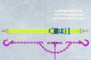  The cover of the German brochure "Ladungssicherung von Betonprodukten auf Straßenfahrzeugen" (Load securing of concrete products on road vehicles)  