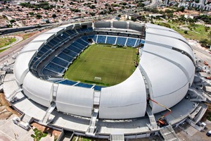  Die Steine für die Pflasterflächen rund um die Arena das Dunas in der Küstenstadt Natal City sind mit Pigmenten von Lanxess eingefärbt  