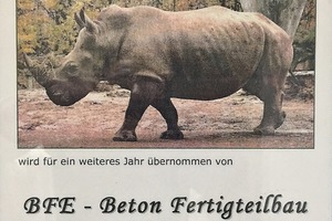  For several years, BFE has been the sponsor of ­Numbi, the rhinoceros, at the Erfurt Zoo 